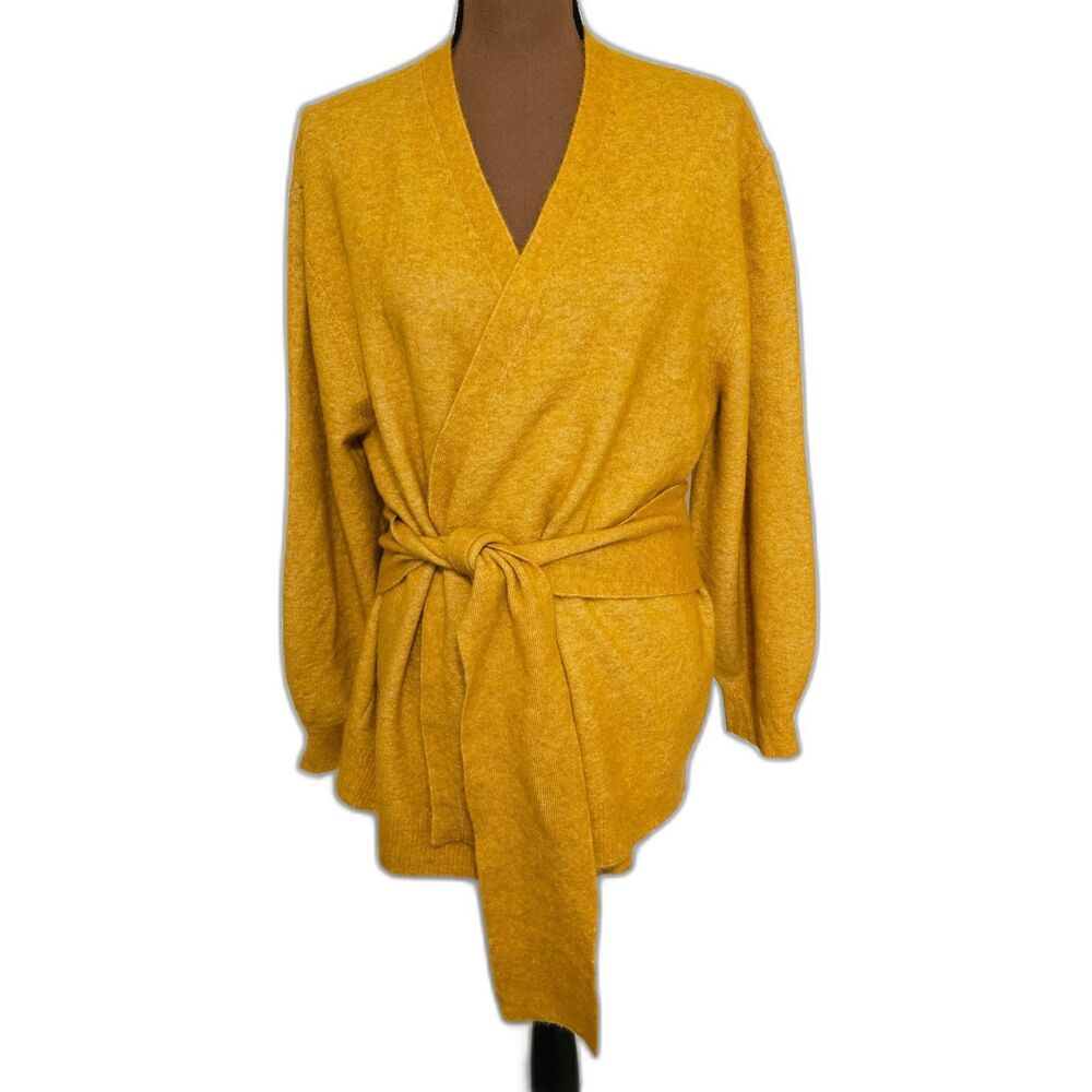 VERONICA BEARD Estella Cardigan Belted Yellow Sweater Baby Alpaca Blend Size M - Picture 3 of 14